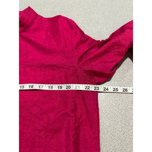 Chicos Sz 2 Medium 100% Silk Dark Pink Embroidered Jacket Mandarin Collar India - Picture 4 of 11